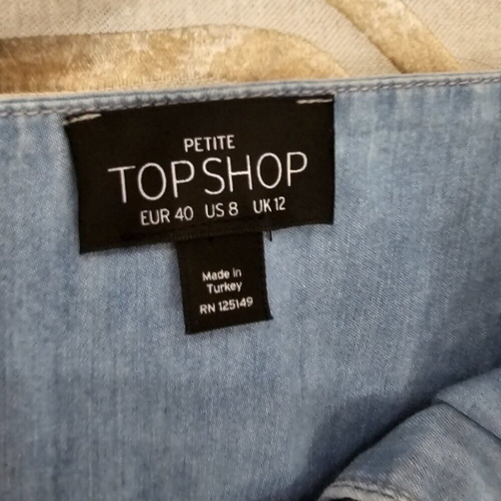 SOLD NWOT Topshop Asymmetric Button Denim Look Mini Dress 8P Blue - Picture 10 of 11